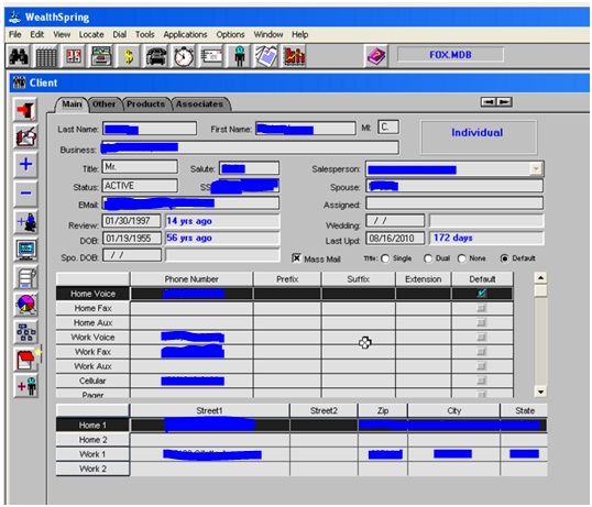 WealthSpring main screen with tabs